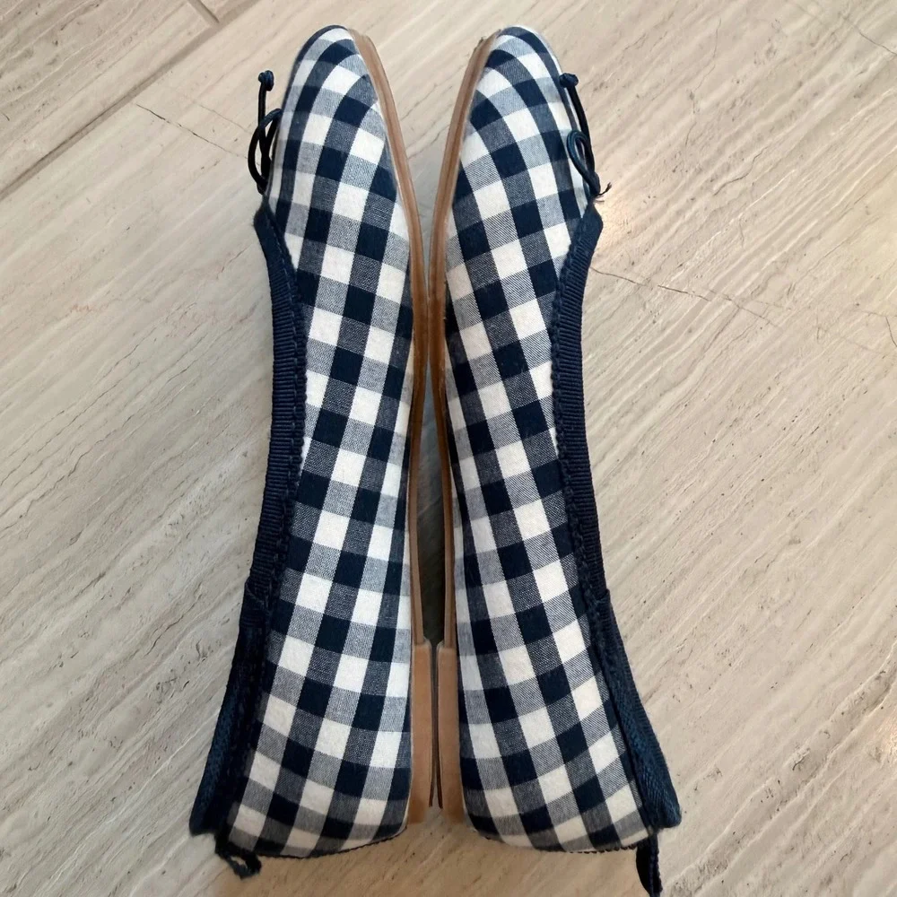 J.Crew Crewcuts Gingham Ballet Flats Bow Plaid Classic Navy White BN824 11 EUC